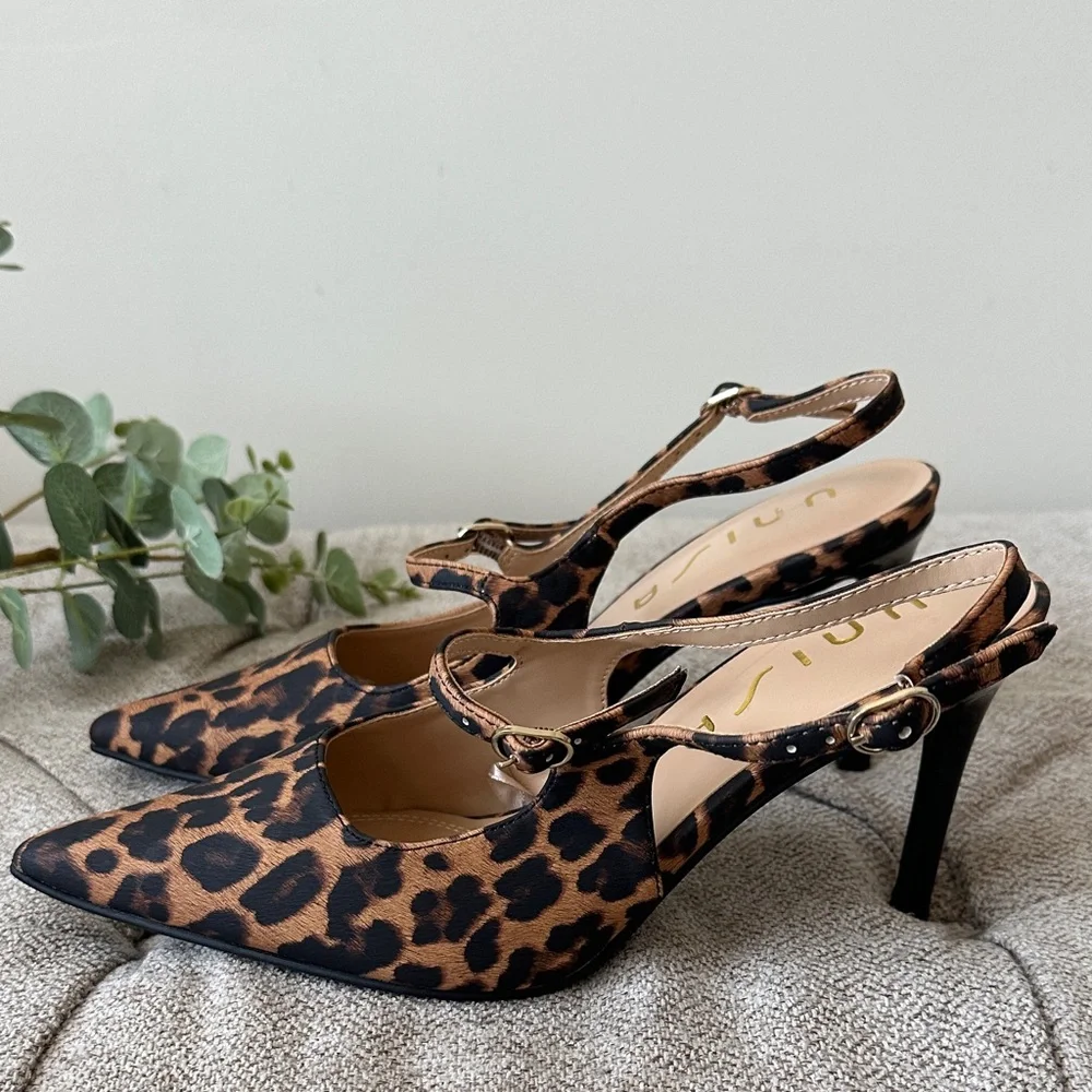 Unisa Leopard Print Pointed Slingback Heels - Brown/Black - Picture 2 of 3